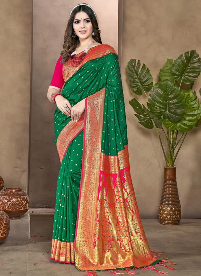 Silk Green Party Wear Weaving Saree